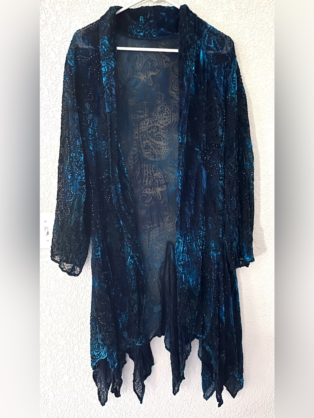 Vintage Handmade Teal and Black Velvet Burnout Duster